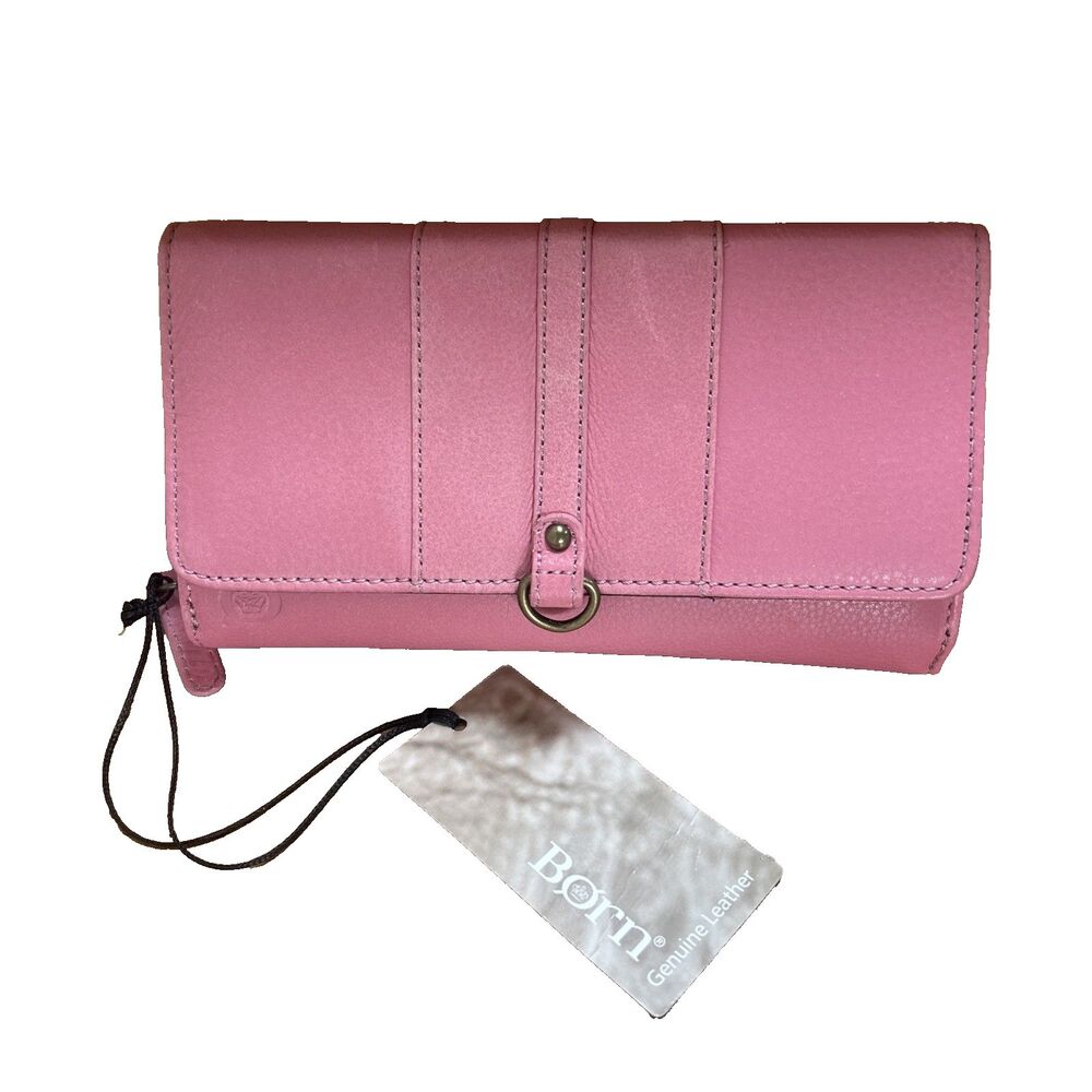 Born Bexton Deluxe Leather Wallet Tri Fold Pink Color- Brown Lining Color NEW